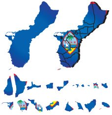 Guam map with flag