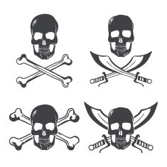 Pirate flag Design Elements Skull with bones and swords vector
