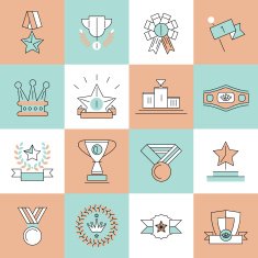 Award icons set flat line