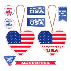 Made in USA hang tags and emblems