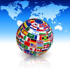 Flag globe with world map
