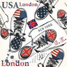 Fashion seamless pattern with sports boots decorated by British N2