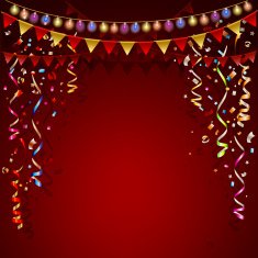 Red background Festive garland and colorful flags N2