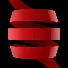 Red fabric glossy curved ribbon on black background N2