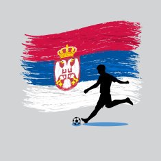 Soccer Player action with Republic of Serbia flag on background