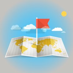 World map with red flag
