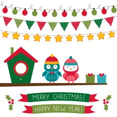 Christmas set with cute owls