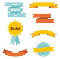 Set of vector flat ribbons and labels N2