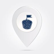 Map Marker Pin Blue Cupcake Silhouette on Round Icon Button