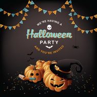 Halloween party pumpkins and confetti