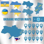 Ukraine map set with gps and flag icons