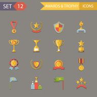 Flat Design Awards Symbols and Trophy Icons Set Vector Illustration
