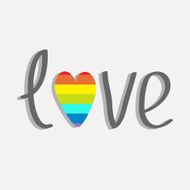 Word love with rainbow heart Flat design
