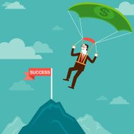 Parachuting Investor Landing on Mountain Peak N2