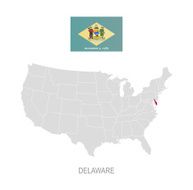 Flag of Delaware and location on U S map