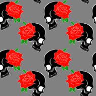 Seamless pattern with skulls and rose gray background