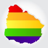 Rainbow flag in contour of Uruguay