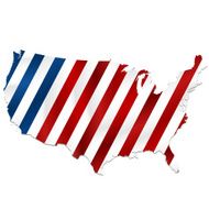 USA striped flag map on white background