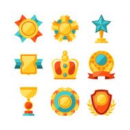 Trophy and awards icons set in flat design style