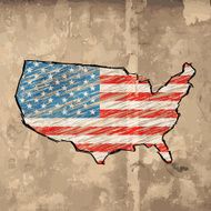 USA sketched flag map wooden style