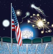 Fourth of July Stadium Fireworks Under the Moon Light