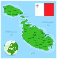 Green Map of Malta - cities and flag