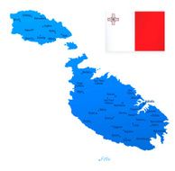 Map of Malta - cities and flag