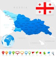 Map of Georgia - states cities flag and icons