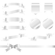 Silver Ribbons Set isolated On White Background Vector Illustration