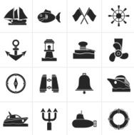 Black Marine sea and nautical icons