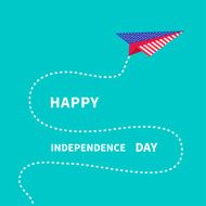 Paper plane with dash line Happy independence day