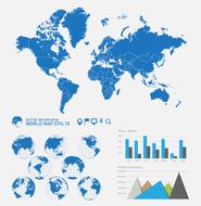 World map with Globe icons and infographics elements