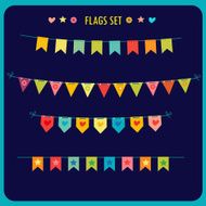 Garlands of festive flags isolated on blue background N2