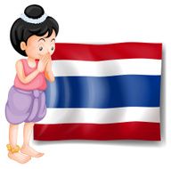 Young girl from Thailand standing in front of the flag
