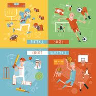 Team sport flat icons square banner