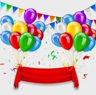 Red ribbon flying with balloons