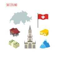 Set of icons for Switzerland Map and flag country