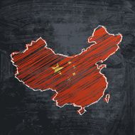 China scribbled flag map on dark chalkboard