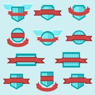 Vector set of crests insignia badges icons with ribbons