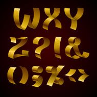 Set of isolated golden shiny ribbon font W-Z letters