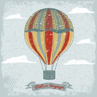 grunge vintage hot air balloon in the sky with clouds N2