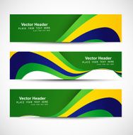 Brazil flag colors three colorful wave header set design vector