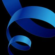 Blue fabric curved ribbon on black background