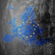 Europe flag map on dark chalkboard background N2