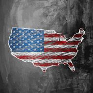 USA flag map on dark chalkboard background