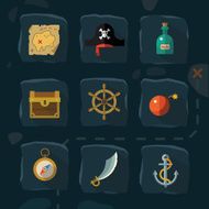 Vector color flat icons set and illustrations pirate adventure