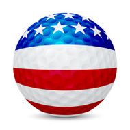 Golf ball with flag of USA isolated on white