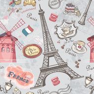 Seamless texture with the image of sights Paris