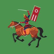 Samurai Warrior Riding Horse with Sword Vector illustration