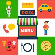 vector set of flat icons for italian pizza service